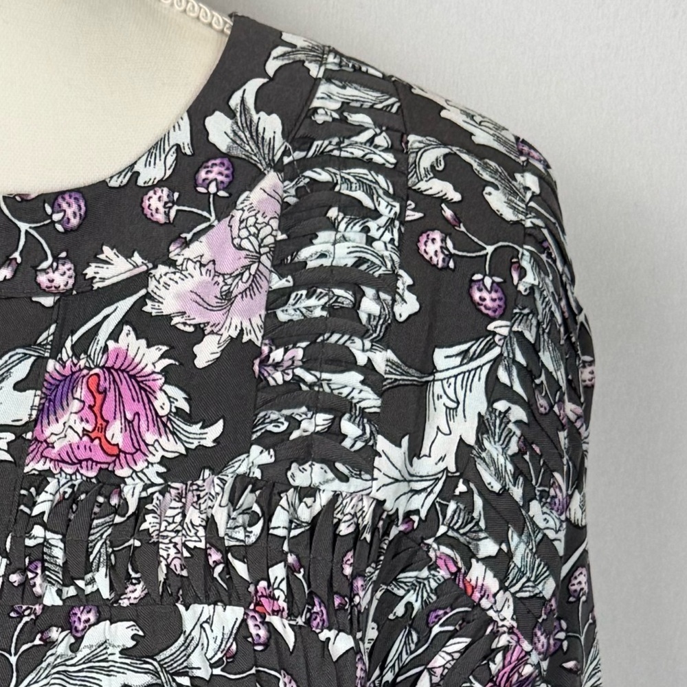 NWT Lane Bryant Peasant Top Tunic Black Purple Floral Balloon Sleeves Sz 24 Boho - Picture 4 of 11